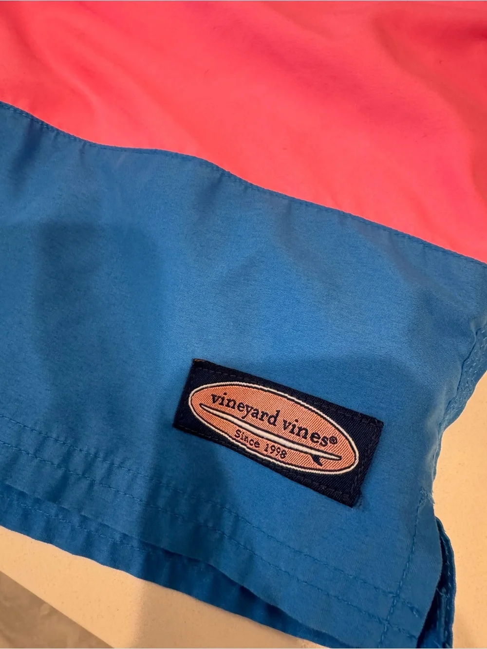 Vineyard Vines Chappy Colorblock Swim Trunks Pink Blue Size Small